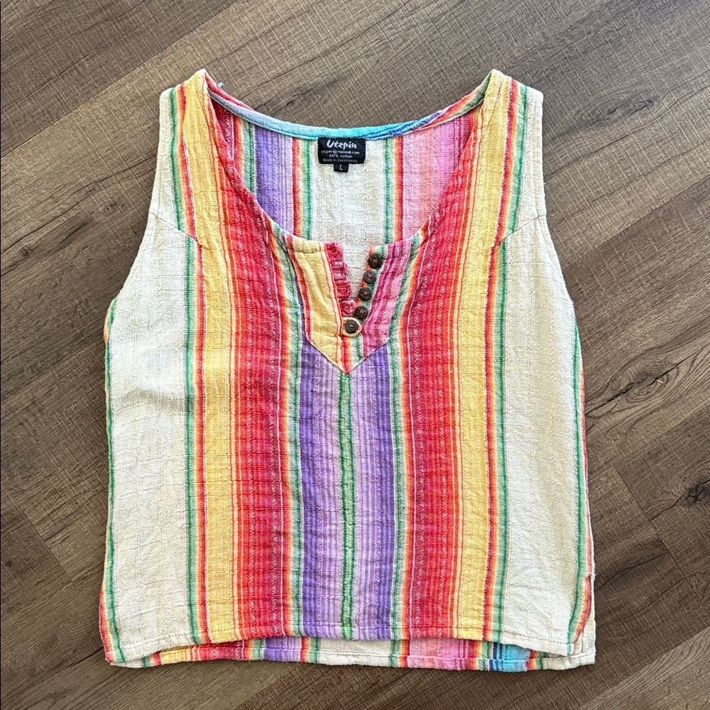 Vibrant Striped Sleeveless Top 100% cotton